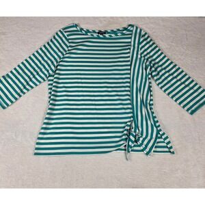 Jones New York Striped Knit Top Womens 1X Teal White Excellent Side Tie